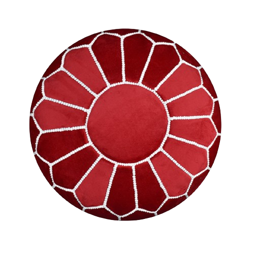 Moroccan Velvet Pouf | Red & White