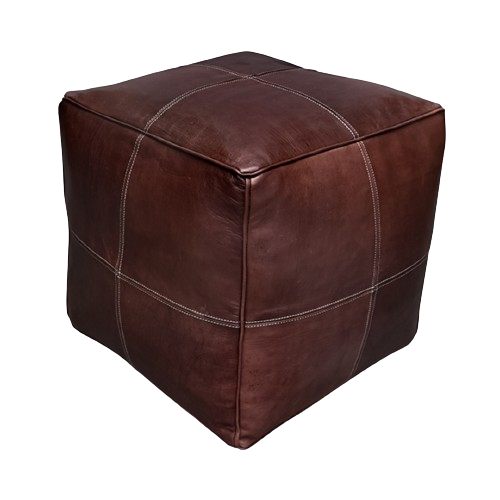 Square Leather pouf | Brown