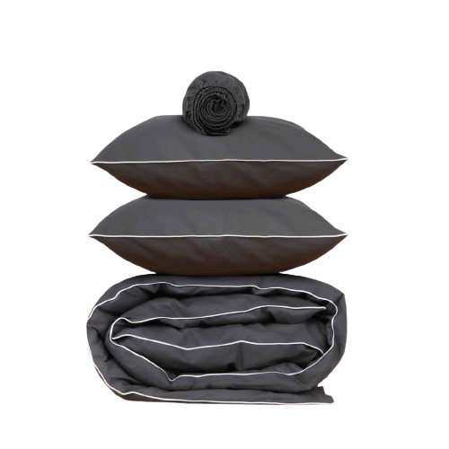[Classic Percale - Core Bedding Set - Anthracite with White Piped Edge] Classic Percale | Core Bedding Set
