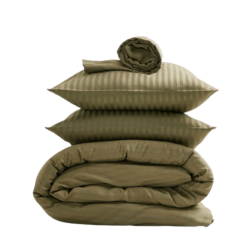 [Sateen Stripe - Core Bedding Set (Flat) - Oil Green] Sateen Stripe | Core Bedding Set