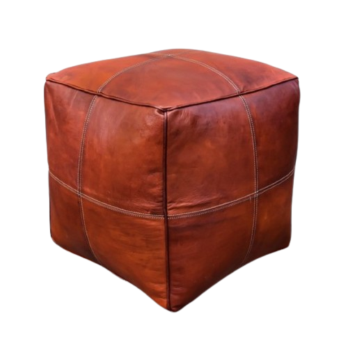 [Leather pouffe – honey brown (modern square)] Square Leather pouf | Honey Brown